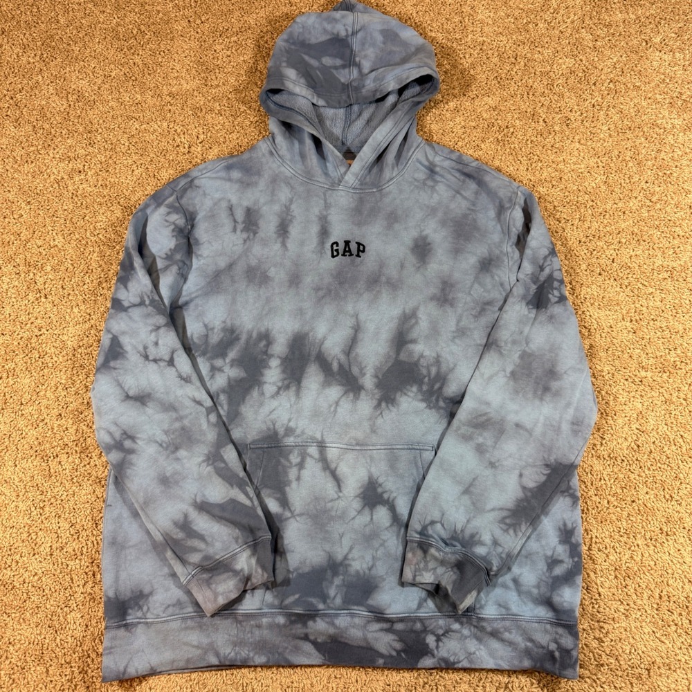 Gap Hoodie Mens XL Blue Tie Dye Good Condition Embroidered Mini Logo Pullover